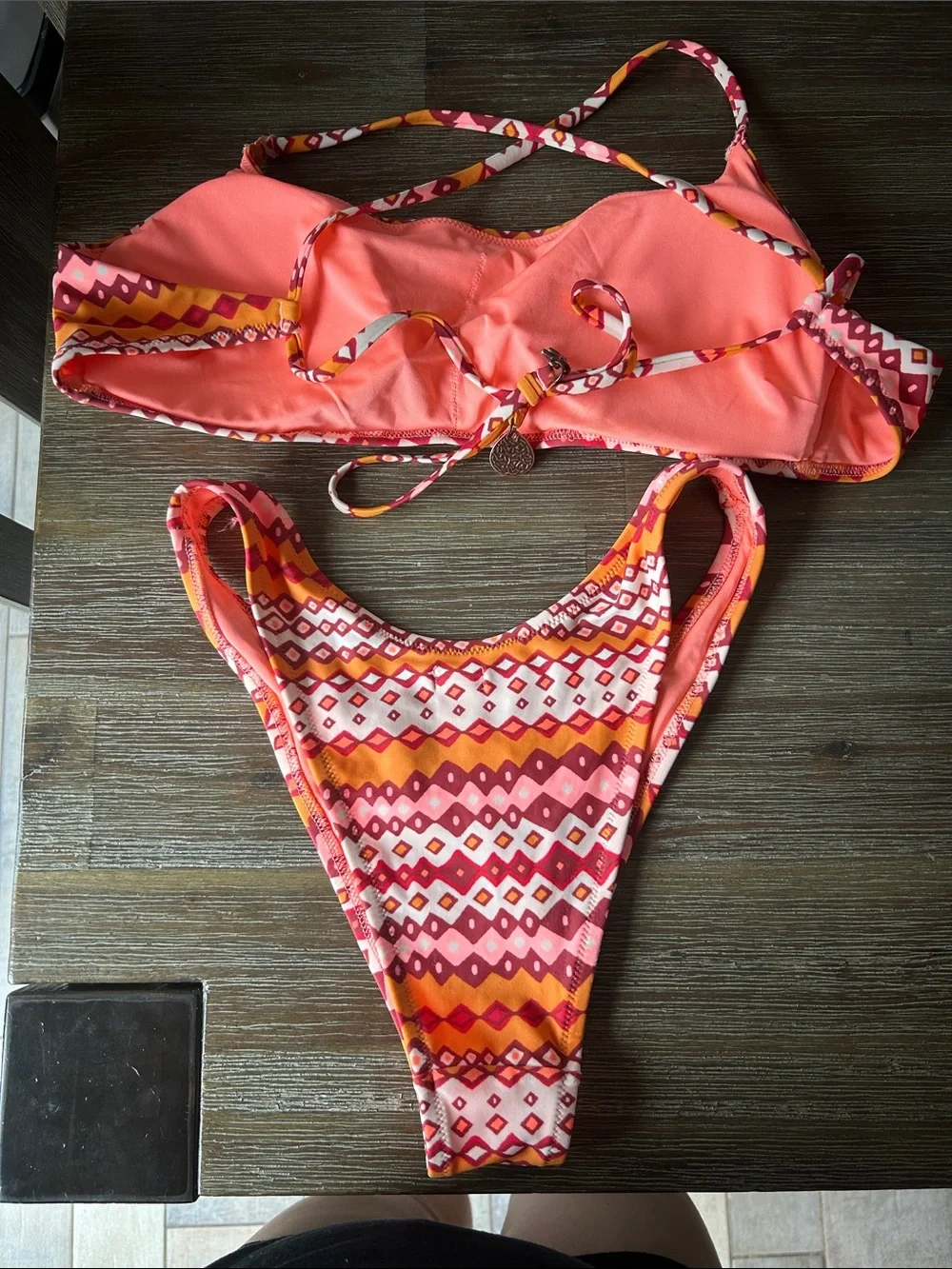 aerie Girls' Orange and Pink Geo Print Two-Piece Swim Set